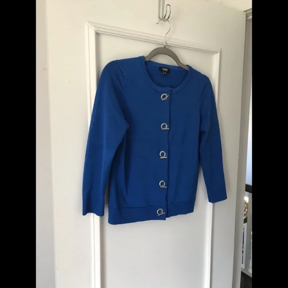 Premise 80’s Style Metal Rivet Closure Blue Nautical Cardigan Coastal Granny - Picture 10 of 16